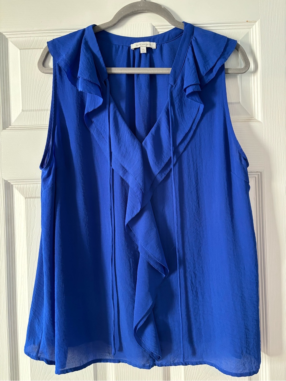 Skies Are Blue Cobalt Ruffled Sleeveless Blouse